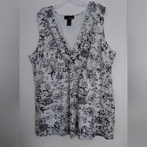 26/28 jny Sleeveless Blouse Textured Floral Black/White Fully Lined